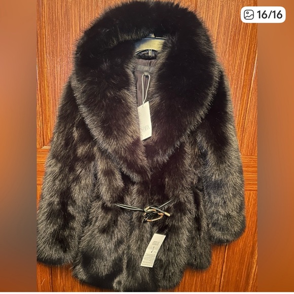 ZARA BLACK FAUX FUR COAT - Picture 16 of 16